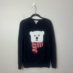 Loft Polar Bear Cotton Sweater Blue Crew Neck